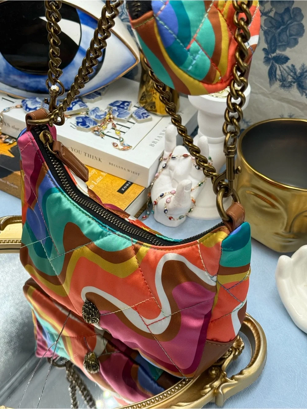 🆕 KURT GEIGER LONDON 🧿 NWOT Recycled Nylon Multi Mini Crossbody, Rainbow Swirl